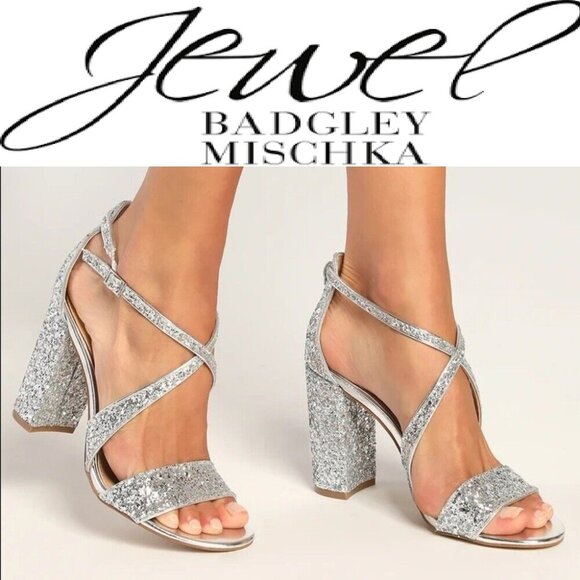 Badgley Mischka Shoes - New Jewel Badgley Mischka Heel Sandals Silver Glitter